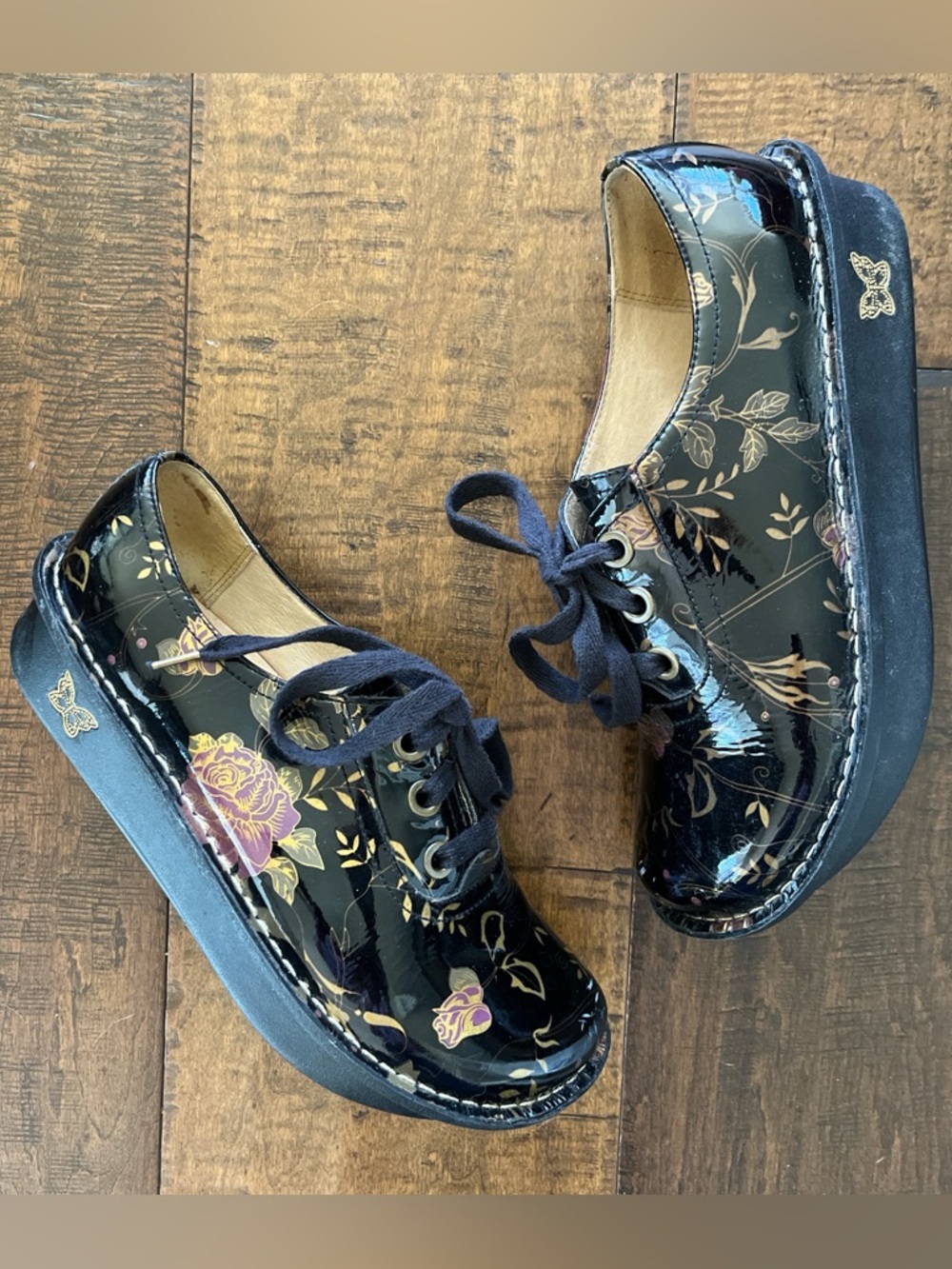 Alegria Abbi comfort lace-up black patent leather platform shoes sz 37